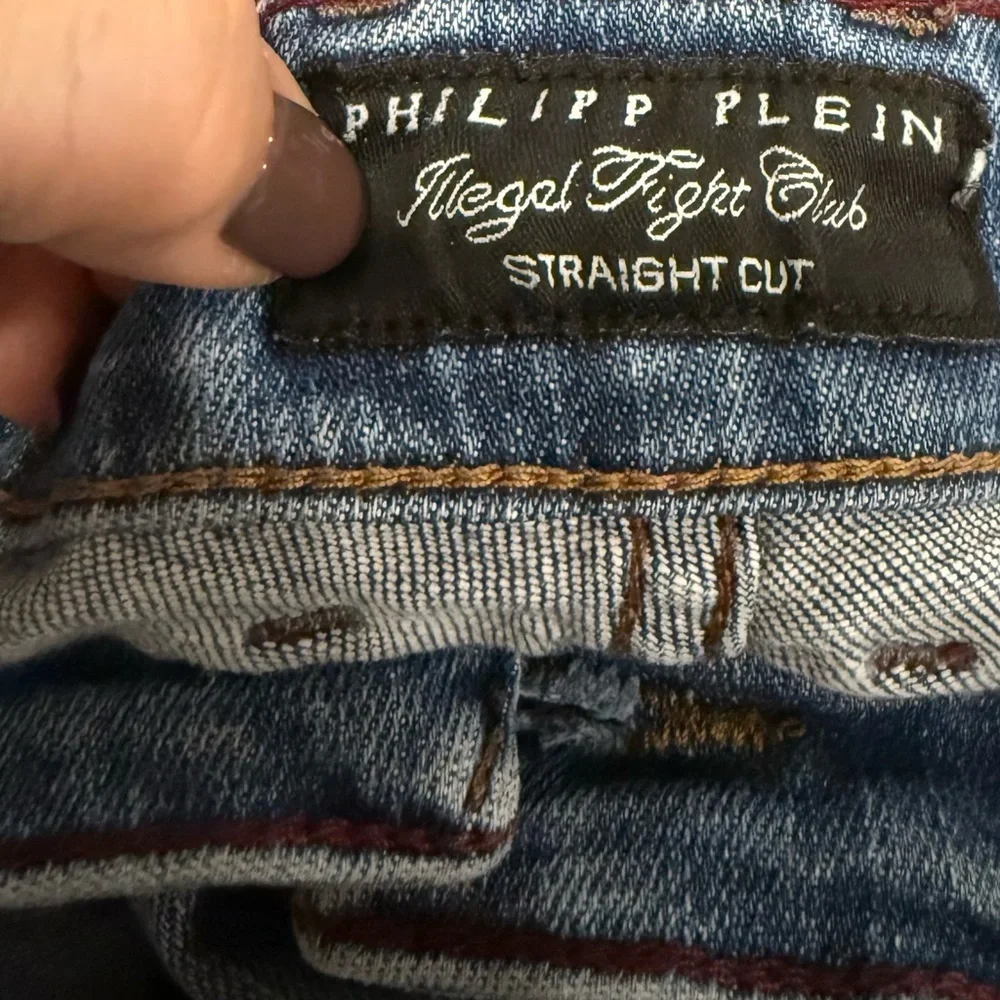 Philipp Plein Distressed Straight Leg Jeans Light Blue Waist 29 Men